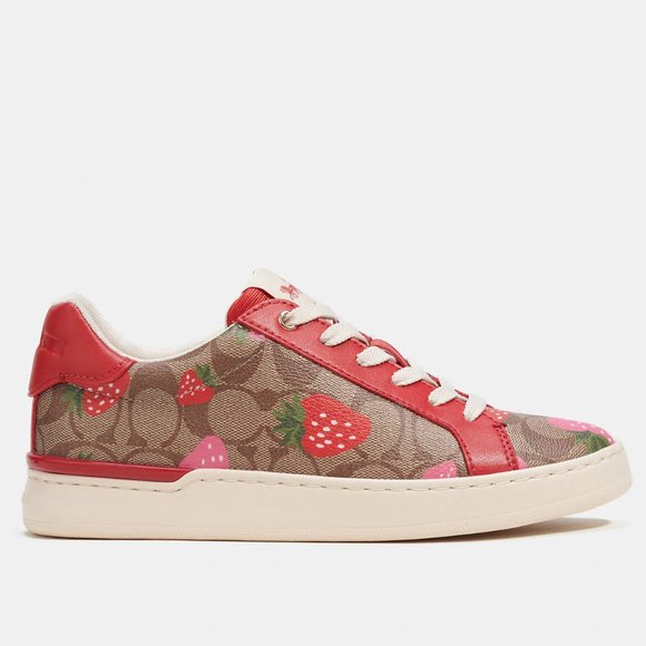 🍓 Coach Clip Low Top Sneaker In Signature Canvas With Wild Strawberry Print - Picture 6 of 13